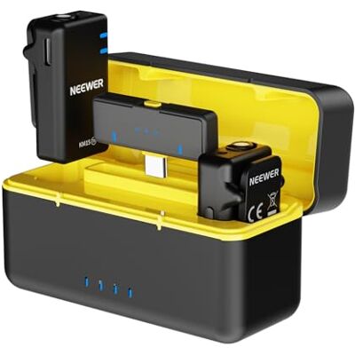 NEEWER KM15 Micro Lavalier sans fil compatible avec iPhone, Android, téléphone PC, ordinateur, mini micro USB C à revers avec réduction du bruit, portée 300 m, 48 kHz/24 bits, batterie 9H pour NEEWER KM15 Micro Lavalier sans fil compatible avec iPhone, Android, téléphone PC, ordinateur, mini micro USB C à revers avec réduction du bruit, portée 300 m, 48 kHz/24 bits, batterie 9H pour