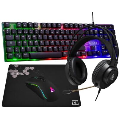 THE G-LAB Combo Neon Clavier et souris Gaming avec écouteurs et tapis THE G-LAB Combo Neon Clavier et souris Gaming avec écouteurs et tapis