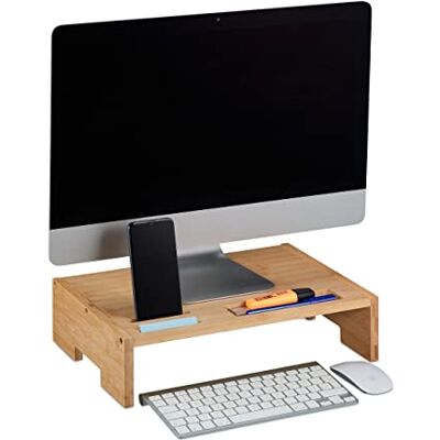 Relaxdays Support d'écran en bambou, 3 compartiments, rehausseur d'écran, bureau, support de moniteur, H x P : 10,5 x 41 x 28 cm, naturel Relaxdays Support d'écran en bambou, 3 compartiments, rehausseur d'écran, bureau, support de moniteur, H x P : 10,5 x 41 x 28 cm, naturel