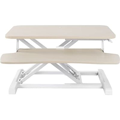 VIVO DESK-V026KF Support de bureau réglable en hauteur pour deux écrans et ordinateur portable avec plateau pour clavier, surface marron clair, cadre blanc, 66 cm VIVO DESK-V026KF Support de bureau réglable en hauteur pour deux écrans et ordinateur portable avec plateau pour clavier, surface marron clair, cadre blanc, 66 cm