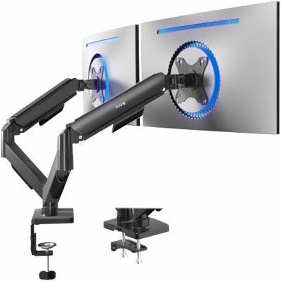 VIVO Support de bureau à double bras réglable en hauteur, inclinable, pivotant, support pneumatique à contrepoids, bras de support VESA compatible avec la plupart des écrans jusqu'à 32", classique, VIVO Support de bureau à double bras réglable en hauteur, inclinable, pivotant, support pneumatique à contrepoids, bras de support VESA compatible avec la plupart des écrans jusqu'à 32", classique,