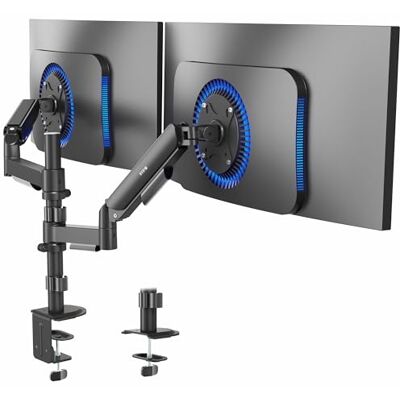 VIVO Support à double bras pour écrans de 17 à 32" – Réglage pneumatique de la hauteur, inclinaison articulée complète, pivotant, support VESA robuste avec pince en C de bureau et œillet Option VIVO Support à double bras pour écrans de 17 à 32" – Réglage pneumatique de la hauteur, inclinaison articulée complète, pivotant, support VESA robuste avec pince en C de bureau et œillet Option