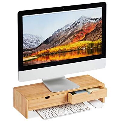 Relaxdays Support pour moniteur en bambou avec 2 tiroirs pour bureau et bureau HBT 11,5 x 47 x 18 cm Naturel Relaxdays Support pour moniteur en bambou avec 2 tiroirs pour bureau et bureau HBT 11,5 x 47 x 18 cm Naturel
