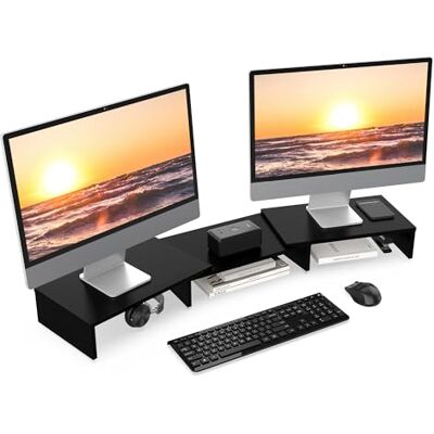 FITUEYES Réhausseur d'Écran en Bois,Support de Moniteur Réglable,Support d'Ordinateur Portable,PC,TV,Imprimante pour 2 Moniteurs,92,5-108x23,5x10,2cm,Noir FITUEYES Réhausseur d'Écran en Bois,Support de Moniteur Réglable,Support d'Ordinateur Portable,PC,TV,Imprimante pour 2 Moniteurs,92,5-108x23,5x10,2cm,Noir