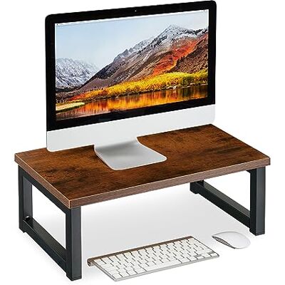 Relaxdays Support pour écran de bureau 15 x 40 x 23 cm Design industriel Marron/noir Acier Relaxdays Support pour écran de bureau 15 x 40 x 23 cm Design industriel Marron/noir Acier