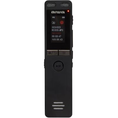 Aiwa DVR-A400 Enregistreur vocal numérique extra plat avec microphone stéréo et mémoire intégrée de 16 Go. Couleur : noir. Aiwa DVR-A400 Enregistreur vocal numérique extra plat avec microphone stéréo et mémoire intégrée de 16 Go. Couleur : noir.