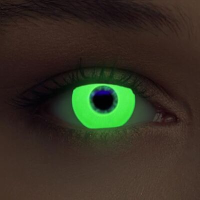 Designlenses lentilles lumière UV couleur vert pour, effet de lueur, 1 paire (2 pcs), sans correction + étui à lentilles "Glowing Green Designlenses lentilles lumière UV couleur vert pour, effet de lueur, 1 paire (2 pcs), sans correction + étui à lentilles "Glowing Green