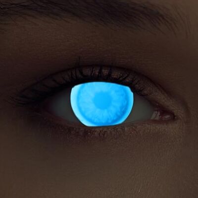 Designlenses lentilles lumière UV couleur bleu pour, effet de lueur, 1 paire (2 pcs), sans correction + étui à lentilles "Glowing invisible blue Designlenses lentilles lumière UV couleur bleu pour, effet de lueur, 1 paire (2 pcs), sans correction + étui à lentilles "Glowing invisible blue