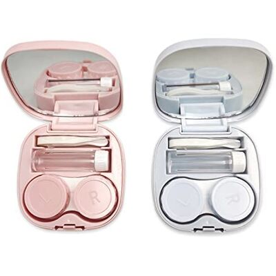 iTYOOS 2 Pièces Mini Boîte Pour Lentilles, Boîte à Lentilles de Contact avec Mirroir, Kit de Voyage Bleu Rose iTYOOS 2 Pièces Mini Boîte Pour Lentilles, Boîte à Lentilles de Contact avec Mirroir, Kit de Voyage Bleu Rose