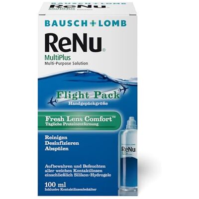 Bausch + Lomb ReNu MultiPlus Kombilösung mit Proteinentferner Kontaktlinsenreiniger, Aufbewahrungslösung für weiche Linsen, Reise-Set, 100 ml Bausch + Lomb ReNu MultiPlus Kombilösung mit Proteinentferner Kontaktlinsenreiniger, Aufbewahrungslösung für weiche Linsen, Reise-Set, 100 ml