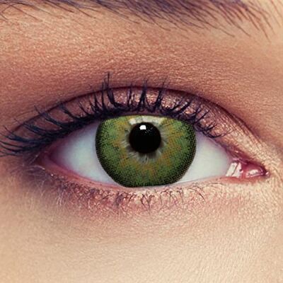 Designlenses , lentilles de couleur foncé naturel sans correction, 1 paire (2 pcs), pour un look naturel, trois mois d'utilisation + étui à lentilles "Dimension“ (Vert) Designlenses , lentilles de couleur foncé naturel sans correction, 1 paire (2 pcs), pour un look naturel, trois mois d'utilisation + étui à lentilles "Dimension“ (Vert)
