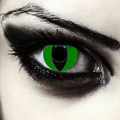 Designlenses lentilles de couleur vert pour halloween costume de serpent, 1 paire (2 pcs), yeux de chat sans correction + étui à lentilles "Green Cateye Designlenses lentilles de couleur vert pour halloween costume de serpent, 1 paire (2 pcs), yeux de chat sans correction + étui à lentilles "Green Cateye