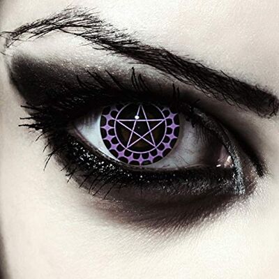 Designlenses lentilles de couleur noir et violet pour halloween costume, avec motif pentagramme, 1 paire (2 pcs), sans correction + étui à lentilles "Ciel Designlenses lentilles de couleur noir et violet pour halloween costume, avec motif pentagramme, 1 paire (2 pcs), sans correction + étui à lentilles "Ciel