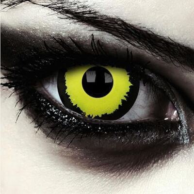 Designlenses lentilles couleur sclera jaune et noir pour halloween costume, effet grands yeux, diamètre 17mm, 1 paire (2 pcs), sans correction + étui à lentilles "Black Hole Designlenses lentilles couleur sclera jaune et noir pour halloween costume, effet grands yeux, diamètre 17mm, 1 paire (2 pcs), sans correction + étui à lentilles "Black Hole