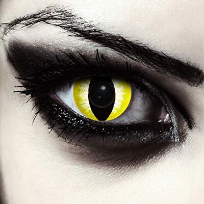 Designlenses lentilles de couleur jaune pour halloween costume de serpent, 1 paire (2 pcs), yeux de chat sans correction + étui à lentilles "Yellow Dragon Designlenses lentilles de couleur jaune pour halloween costume de serpent, 1 paire (2 pcs), yeux de chat sans correction + étui à lentilles "Yellow Dragon