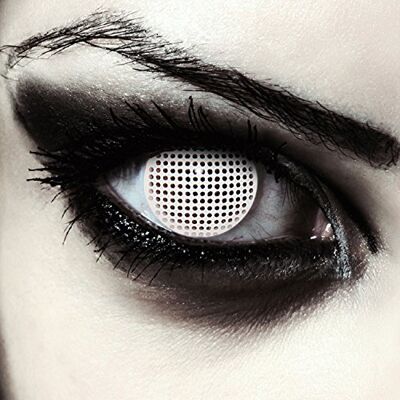 Designlenses lentilles de couleur blanc pour halloween costume, avec motif quadrillé, 1 paire (2 pcs), sans correction + étui à lentilles "White Screen Designlenses lentilles de couleur blanc pour halloween costume, avec motif quadrillé, 1 paire (2 pcs), sans correction + étui à lentilles "White Screen