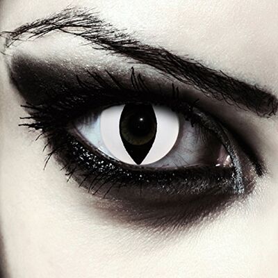 Designlenses lentilles de couleur blanc pour halloween costume de serpent, 1 paire (2 pcs), yeux de chat sans correction + étui à lentilles "White Cateye Designlenses lentilles de couleur blanc pour halloween costume de serpent, 1 paire (2 pcs), yeux de chat sans correction + étui à lentilles "White Cateye