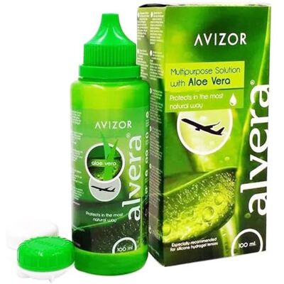 Avizor Alvera Liquide de lentilles de contact 1 × 100 ml dans l'étui. Solution pour nettoyer et désinfecter tous les types de lentilles de contact souples Format de voyage. Avizor Alvera Liquide de lentilles de contact 1 × 100 ml dans l'étui. Solution pour nettoyer et désinfecter tous les types de lentilles de contact souples Format de voyage.