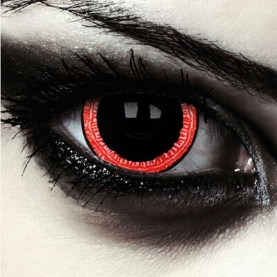 Designlenses lentilles couleur sclera rouge et noir pour halloween costume, effet grands yeux, diamètre 17mm, 1 paire (2 pcs), sans correction + étui à lentilles "Contagious Designlenses lentilles couleur sclera rouge et noir pour halloween costume, effet grands yeux, diamètre 17mm, 1 paire (2 pcs), sans correction + étui à lentilles "Contagious