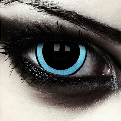 Designlenses lentilles couleur sclera bleu et noir pour halloween costume, effet grands yeux, diamètre 17mm, 1 paire (2 pcs), sans correction + étui à lentilles "Galactic Designlenses lentilles couleur sclera bleu et noir pour halloween costume, effet grands yeux, diamètre 17mm, 1 paire (2 pcs), sans correction + étui à lentilles "Galactic