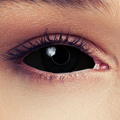 Designlenses lentilles couleur full sclera noir pour halloween costume de sorcière, diamètre 22mm, 1 paire (2 pcs), sans correction + étui à lentilles "Black Witch Designlenses lentilles couleur full sclera noir pour halloween costume de sorcière, diamètre 22mm, 1 paire (2 pcs), sans correction + étui à lentilles "Black Witch