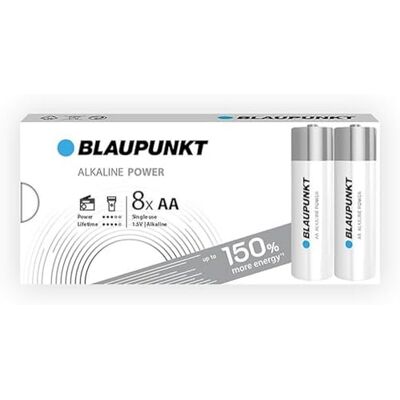 Blaupunkt Lot de 8 piles alcalines AA, idéales pour les horloges murales, télécommandes TV, LR6BPO/8CB Blaupunkt Lot de 8 piles alcalines AA, idéales pour les horloges murales, télécommandes TV, LR6BPO/8CB