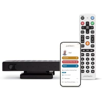 Caavo Jubilee TV – Centre d'appels vidéo et de communication avec télécommande universelle pour personnes âgées – Application pour famille avec contrôle de la télévision depuis n'importe où – Plan de Caavo Jubilee TV – Centre d'appels vidéo et de communication avec télécommande universelle pour personnes âgées – Application pour famille avec contrôle de la télévision depuis n'importe où – Plan de