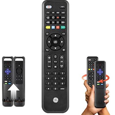 GE Télécommande universelle avec compartiment à distance Roku ou Fire TV, utilisation avec Samsung, Vizio, LG, Sony, Sharp, Apple TV, TCL, Smart TV, lecteurs de streaming, Blu-ray, DVD, 4 appareils GE Télécommande universelle avec compartiment à distance Roku ou Fire TV, utilisation avec Samsung, Vizio, LG, Sony, Sharp, Apple TV, TCL, Smart TV, lecteurs de streaming, Blu-ray, DVD, 4 appareils