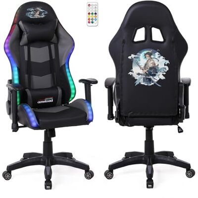 Amstrad Fauteuil Gaming Elite-LED-Samurai Noir et Gris Eclairage LED 576 Effets Télécommande Accoudoir 2D Amstrad Fauteuil Gaming Elite-LED-Samurai Noir et Gris Eclairage LED 576 Effets Télécommande Accoudoir 2D