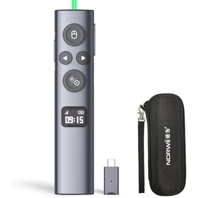 Norwii N95s BLE Presentation Clicker avec Pointeur Numérique pour Présentation PowerPoint sur Écran TV/Projection, Présentateur sans Fil à Distance avec Compte à Rebours (Verte USB-C) Norwii N95s BLE Presentation Clicker avec Pointeur Numérique pour Présentation PowerPoint sur Écran TV/Projection, Présentateur sans Fil à Distance avec Compte à Rebours (Verte USB-C)