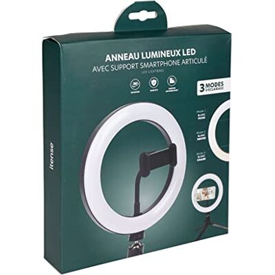 ITENSE Anneau Lumineux LED avec Support Smartphone articulé 3 Modes d'éclairage Livré avec Un câble USB et télécommande Filaire Rotation 360° Tampon antidérapant Orientable ITENSE Anneau Lumineux LED avec Support Smartphone articulé 3 Modes d'éclairage Livré avec Un câble USB et télécommande Filaire Rotation 360° Tampon antidérapant Orientable