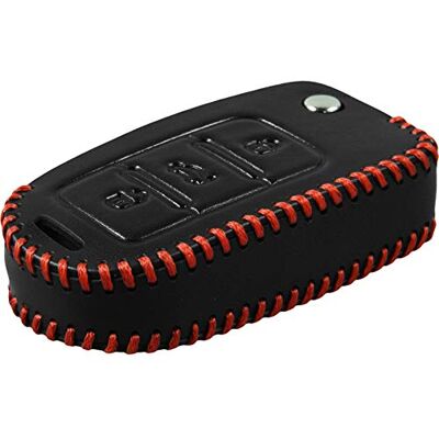PhoneNatic Étui de clé Stitched en cuir véritable compatible avec la télécommande VW Bora à 3 boutons en noir PhoneNatic Étui de clé Stitched en cuir véritable compatible avec la télécommande VW Bora à 3 boutons en noir