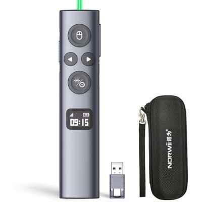 Norwii N95s BLE Presentation Clicker avec Pointeur Numérique pour Présentation PowerPoint sur Écran TV/Projection, Présentateur sans Fil à Distance avec Compte à Rebours (Verte USB-AC) Norwii N95s BLE Presentation Clicker avec Pointeur Numérique pour Présentation PowerPoint sur Écran TV/Projection, Présentateur sans Fil à Distance avec Compte à Rebours (Verte USB-AC)