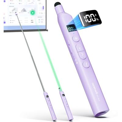 Norwii N21 Clicker de Présentation Bluetooth avec Pointeur D'enseignement Télescopique, Télécommande de Présentation avec Bâton Rétractable pour PowerPoint, Présentateur Sans Fil, Avanceur de Diapos Norwii N21 Clicker de Présentation Bluetooth avec Pointeur D'enseignement Télescopique, Télécommande de Présentation avec Bâton Rétractable pour PowerPoint, Présentateur Sans Fil, Avanceur de Diapos