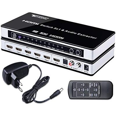 Tendak Switch HDMI Commutateur HDMI 4K 5 Entrées 1 Sortie avec SPDIF et L/R Audio Extractor avec télécommande IR Supporte Arc 1080P 3D pour PS4, Xbox One, Nintendo Switch, Lecteur Blu Ray Tendak Switch HDMI Commutateur HDMI 4K 5 Entrées 1 Sortie avec SPDIF et L/R Audio Extractor avec télécommande IR Supporte Arc 1080P 3D pour PS4, Xbox One, Nintendo Switch, Lecteur Blu Ray