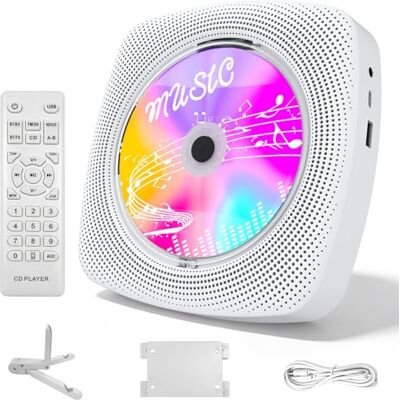 WOLFANG Lecteur CD portable Bluetooth pour maison et extérieur, avec haut-parleurs, batterie rechargeable 4000 mAh, radio FM, lecture USB, télécommande, fixation murale et support de bureau WOLFANG Lecteur CD portable Bluetooth pour maison et extérieur, avec haut-parleurs, batterie rechargeable 4000 mAh, radio FM, lecture USB, télécommande, fixation murale et support de bureau