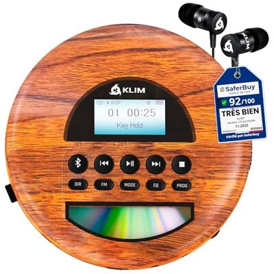 KLIM Nomad Wood Lecteur CD portable Walkman Batterie longue durée Avec écouteurs Radio FM Compatible lecteur CD MP3 Carte TF Radio FM Bluetooth Idéal pour voiture KLIM Nomad Wood Lecteur CD portable Walkman Batterie longue durée Avec écouteurs Radio FM Compatible lecteur CD MP3 Carte TF Radio FM Bluetooth Idéal pour voiture