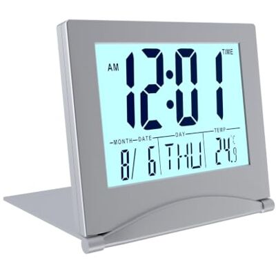 MMOBIEL Réveil Numérique Pliable LCD Horloge Digitale avec Rétro-éclairage Alarme Réveil de Table avec Indication du Jour, Date et Température Horloge Calendrier avec Date Jour et Heure Argent MMOBIEL Réveil Numérique Pliable LCD Horloge Digitale avec Rétro-éclairage Alarme Réveil de Table avec Indication du Jour, Date et Température Horloge Calendrier avec Date Jour et Heure Argent