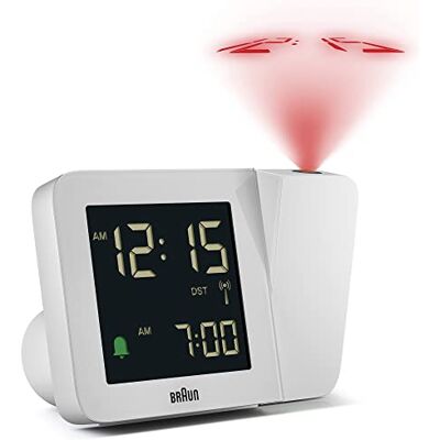 Braun Réveil avec Projection numérique radiocommandée pour Fuseau horaire d'europe Centrale (DCF) avec 4 Options de rétroéclairage, écran LCD négatif, bip d'alarme, modèle BC15W-DCF Blanc Braun Réveil avec Projection numérique radiocommandée pour Fuseau horaire d'europe Centrale (DCF) avec 4 Options de rétroéclairage, écran LCD négatif, bip d'alarme, modèle BC15W-DCF Blanc
