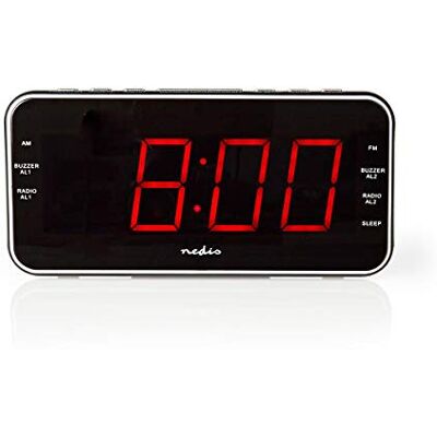 NEDIS Radio avec Alarme numérique Affichage LED 1 entrée Audio 3,5 mm AM/FM Fonction Snooze Minuterie de Sommeil Nombre d'alarmes: 2 Noir NEDIS Radio avec Alarme numérique Affichage LED 1 entrée Audio 3,5 mm AM/FM Fonction Snooze Minuterie de Sommeil Nombre d'alarmes: 2 Noir