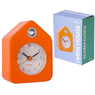 Fisura Mini réveil maison orange. Réveil analogique sans tic-tac. Petite alarme originale. 9,7 centimètres x 7,3 centimètres x 4,5 centimètres. 1 pile AA Fisura Mini réveil maison orange. Réveil analogique sans tic-tac. Petite alarme originale. 9,7 centimètres x 7,3 centimètres x 4,5 centimètres. 1 pile AA