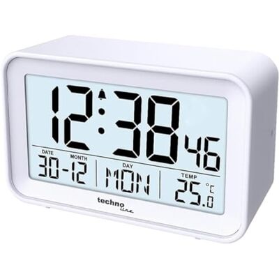 techno line technoline WT497 Réveil numérique moderne avec température intérieure, date, jour de la semaine, alarme et snooze, blanc techno line technoline WT497 Réveil numérique moderne avec température intérieure, date, jour de la semaine, alarme et snooze, blanc