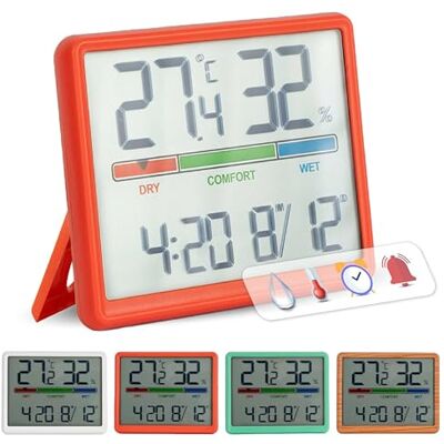 Fisura GIFTMARKET Thermomètre numérique intérieur avec hygromètre, indicateur de confort, horloge et calendrier, couleur rouge, idéal pour la maison, matériau ABS, dimensions 9,3 x 7,2 x 1,6 cm Fisura GIFTMARKET Thermomètre numérique intérieur avec hygromètre, indicateur de confort, horloge et calendrier, couleur rouge, idéal pour la maison, matériau ABS, dimensions 9,3 x 7,2 x 1,6 cm