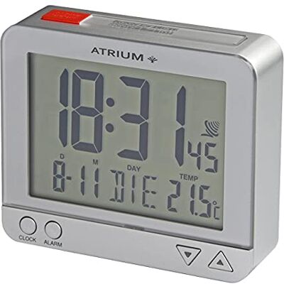 Atrium Réveil Radio-piloté numérique argenté avec capteur Affichage de la Date et de la température A760-19 Atrium Réveil Radio-piloté numérique argenté avec capteur Affichage de la Date et de la température A760-19