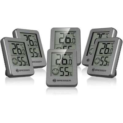 BRESSER Lot de 6 thermomètres hygromètres Thermomètre numérique Contrôle de l'humidité intérieure Convient pour le réfrigérateur Aimant mural Prévention de la moisissure Indicateur Smiley BRESSER Lot de 6 thermomètres hygromètres Thermomètre numérique Contrôle de l'humidité intérieure Convient pour le réfrigérateur Aimant mural Prévention de la moisissure Indicateur Smiley