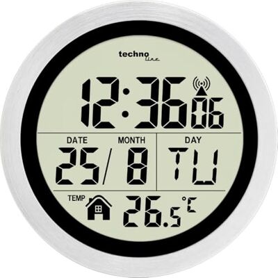 techno line line WT3005 Horloge murale numérique radio-pilotée en plastique pour salle de bain Argenté Ø 147 x 79 mm techno line line WT3005 Horloge murale numérique radio-pilotée en plastique pour salle de bain Argenté Ø 147 x 79 mm