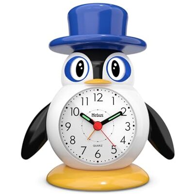 Mebus kleiner Kinderwecker mit Quarzuhrwerk, Beleuchtung und Schlummerfunktion, öffnet und schließt die Augen, Leuchtzeiger/Motiv: Pinguin/Modell: 26514 Mebus kleiner Kinderwecker mit Quarzuhrwerk, Beleuchtung und Schlummerfunktion, öffnet und schließt die Augen, Leuchtzeiger/Motiv: Pinguin/Modell: 26514
