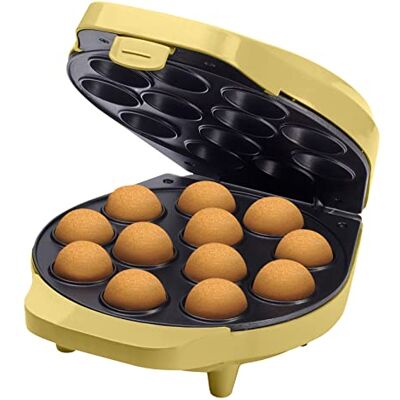 Bestron Gaufrier pour cake pop's au design rétro, Appareil à cake-pops incl. cake pop butler, fourchette & 12 bâtonnets cake pop, avec revêtement antiadhésif,700 W, couleur: Jaune Bestron Gaufrier pour cake pop's au design rétro, Appareil à cake-pops incl. cake pop butler, fourchette & 12 bâtonnets cake pop, avec revêtement antiadhésif,700 W, couleur: Jaune