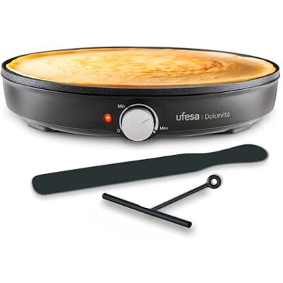 Ufesa Crêpière Dolcevita 1000W, Plaque Antiadhésive de 30 cm, Contrôle de Température Réglable, Voyant avec Thermostat, Sécurité Thermique, Pieds Antidérapants, Accessoires Inclus Ufesa Crêpière Dolcevita 1000W, Plaque Antiadhésive de 30 cm, Contrôle de Température Réglable, Voyant avec Thermostat, Sécurité Thermique, Pieds Antidérapants, Accessoires Inclus