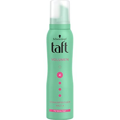 TAFT Mousse coiffante volume pour cheveux fins, niveau de tenue 4 (150 ml), mousse capillaire pour un volume et une tenue forte, coiffure avec une tenue longue durée de 24 heures TAFT Mousse coiffante volume pour cheveux fins, niveau de tenue 4 (150 ml), mousse capillaire pour un volume et une tenue forte, coiffure avec une tenue longue durée de 24 heures